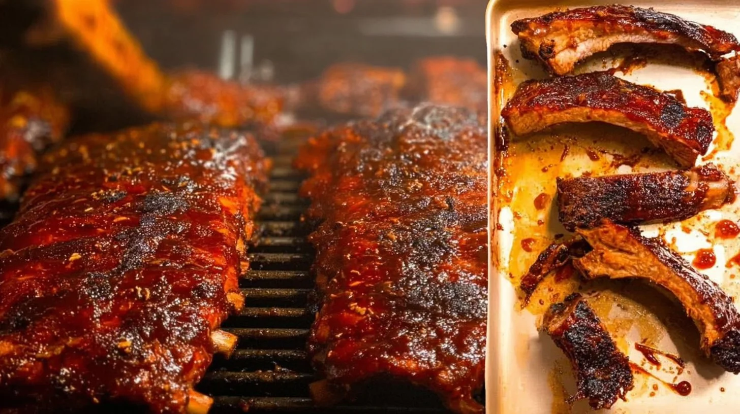 Deliciously grilled baby back ribs served with barbecue sauce
