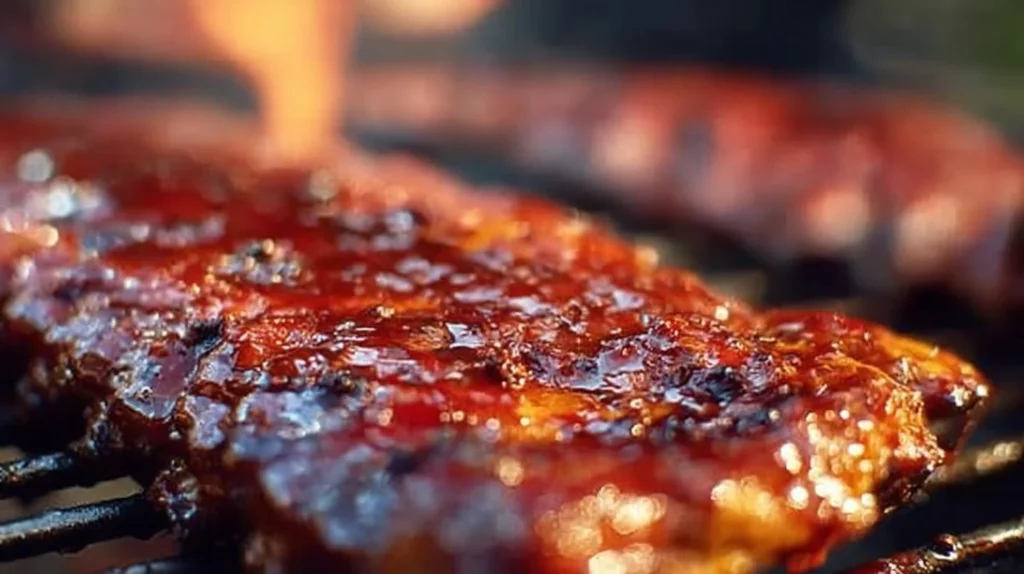 Deliciously cooked baby back ribs served with BBQ sauce.