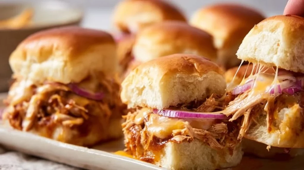 Delicious BBQ chicken sliders ready to be served at a summer barbecue