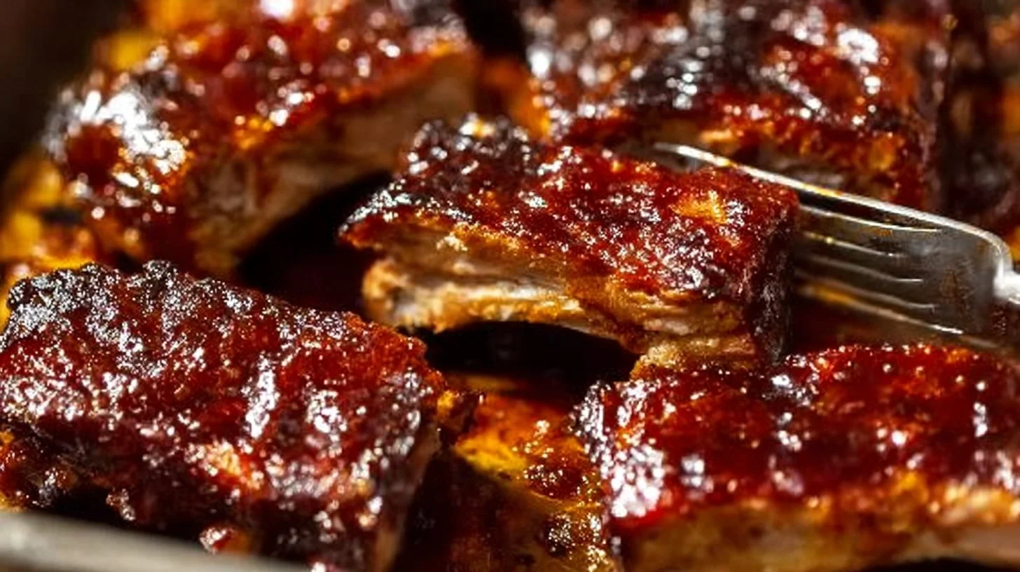 Delicious BBQ ribs glazed with sauce, ready for grilling and serving.
