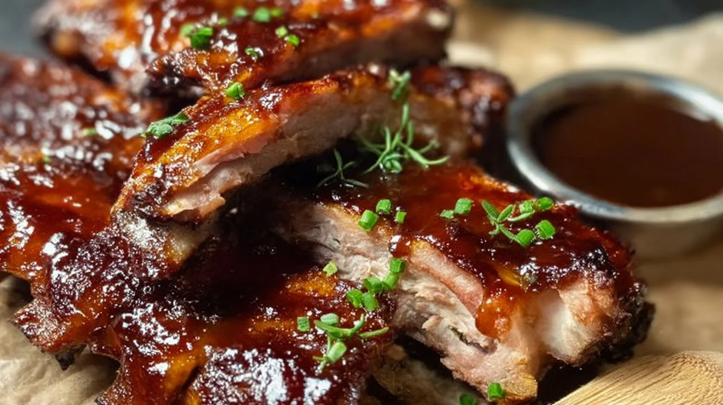 Delicious crock pot BBQ ribs ready to be served.
