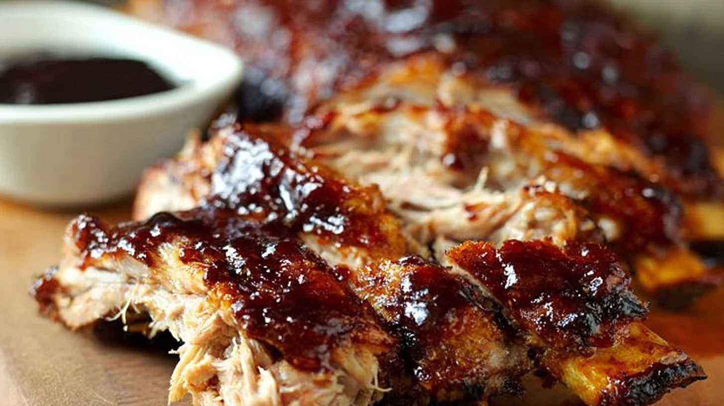 Delicious slow-cooked baby back ribs ready to serve.