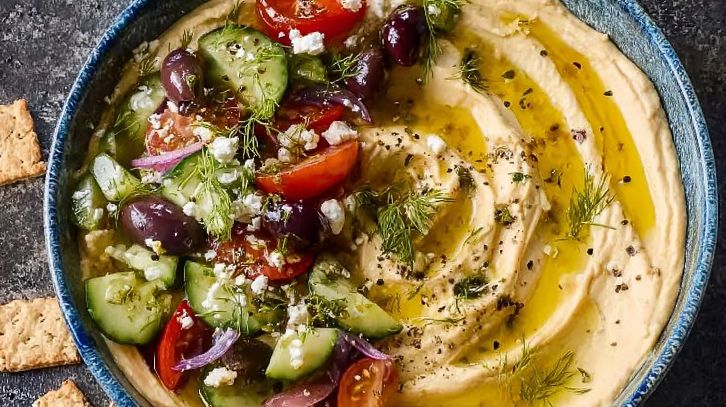 Delicious bowl of homemade hummus with olive oil and parsley garnish