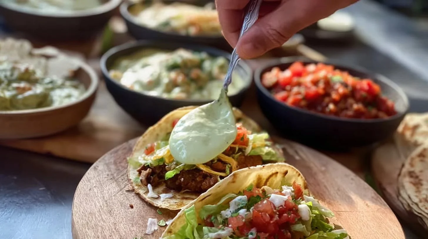 Delicious bronzed shrimp tacos served on a plate with fresh toppings.