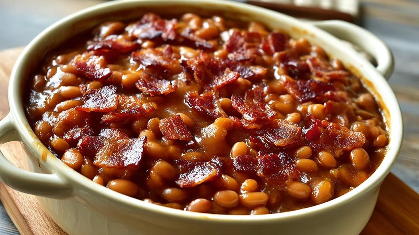 Delicious Brown Sugar and Bacon Baked Beans served in a bowl