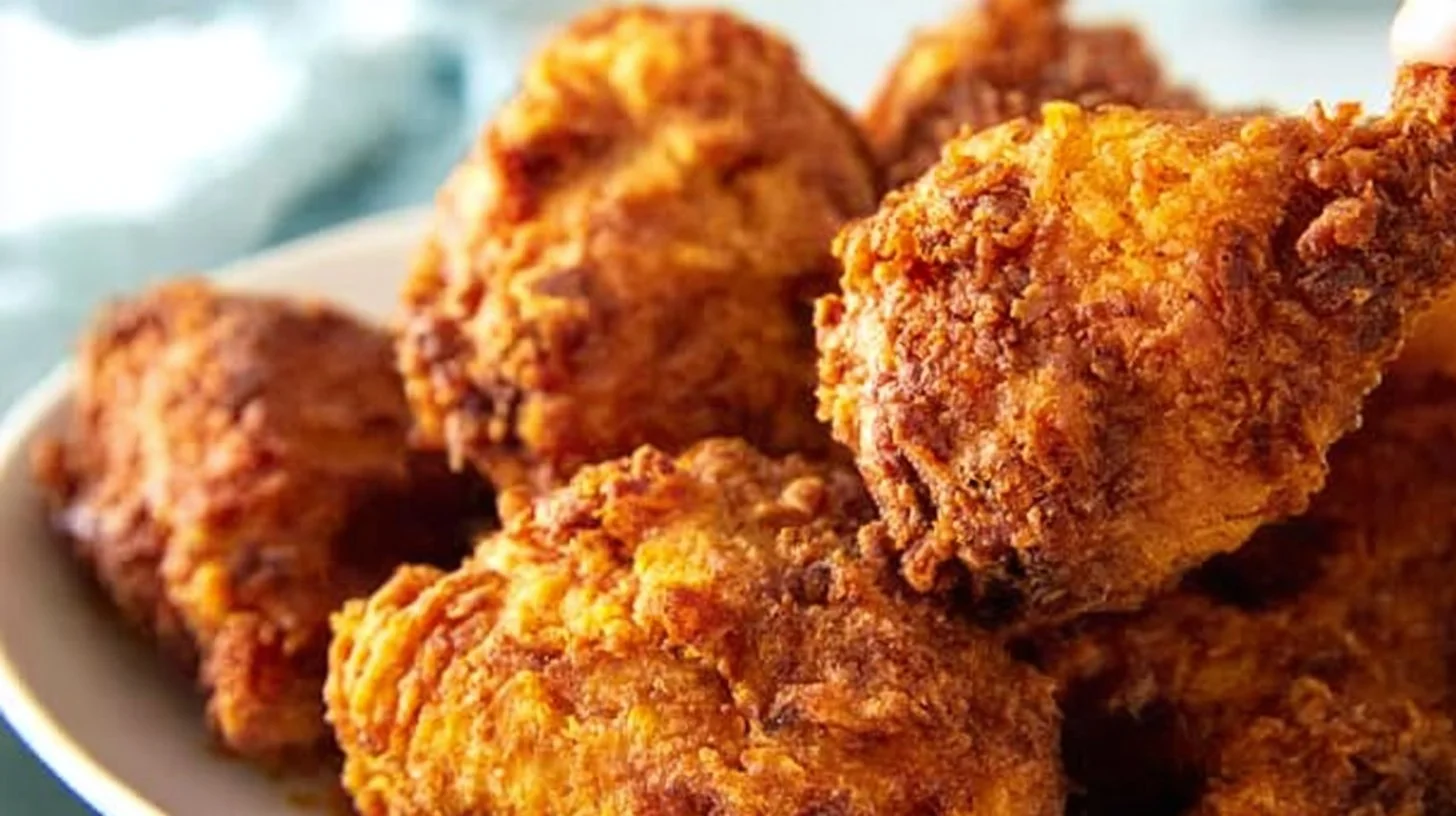 Plate of crispy buttermilk fried chicken with sides