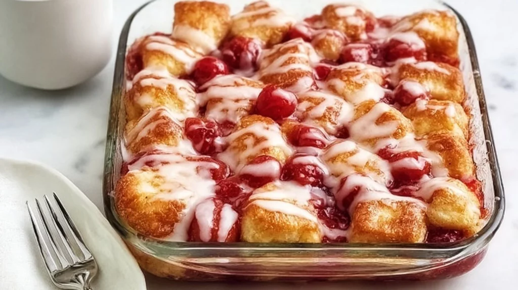 Cherry Pie Bubble Up Dessert with cherries and pie crust topping