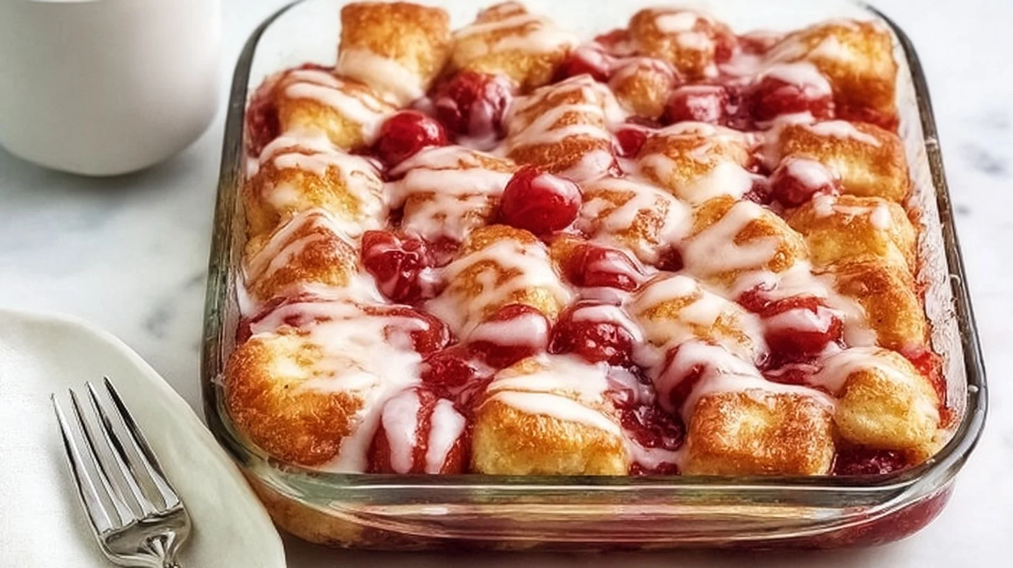 Cherry Pie Bubble Up Dessert with cherries and pie crust topping