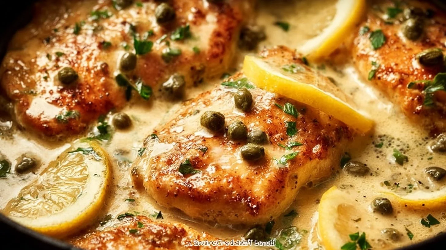 Delicious Chicken Piccata with lemon and capers served on a plate