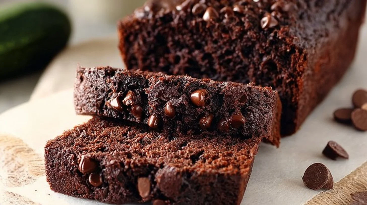 Delicious homemade chocolate zucchini bread with chocolate chips and zucchini