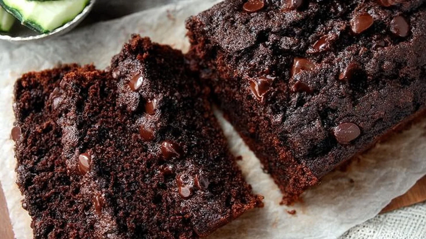 Chocolate Zucchini Bread 2 Delicious slice of chocolate zucchini bread on a white plate