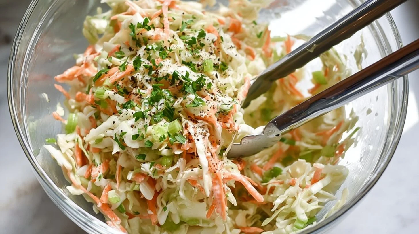 Bowl of Classic Coleslaw with fresh vegetables and creamy dressing
