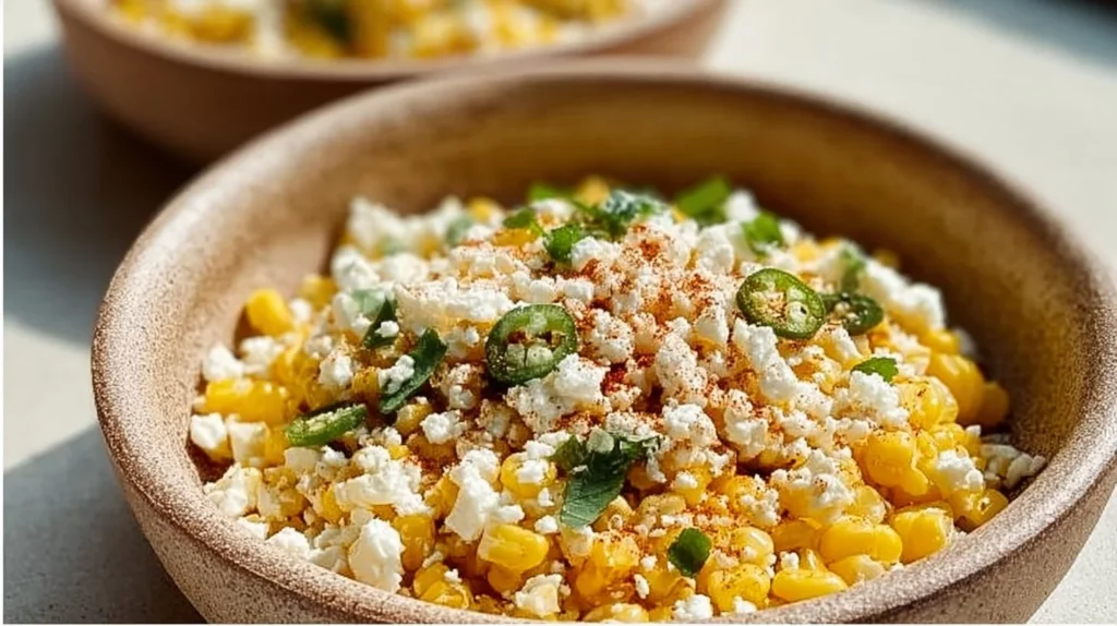 Delicious classic Mexican street corn served off the cob with toppings.