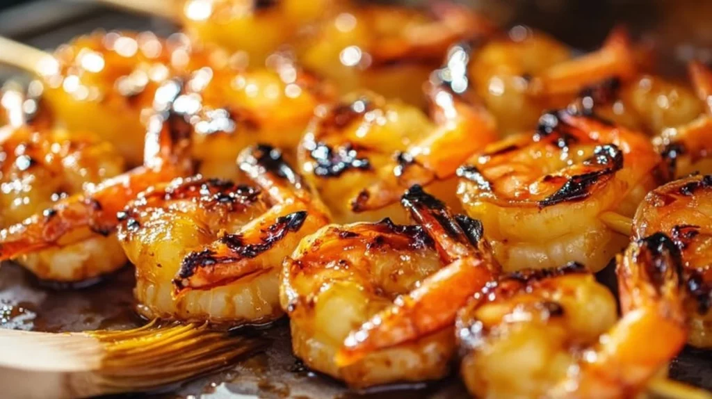 Coconut-Rum Grilled Shrimp on the grill, showcasing a delicious seafood dish