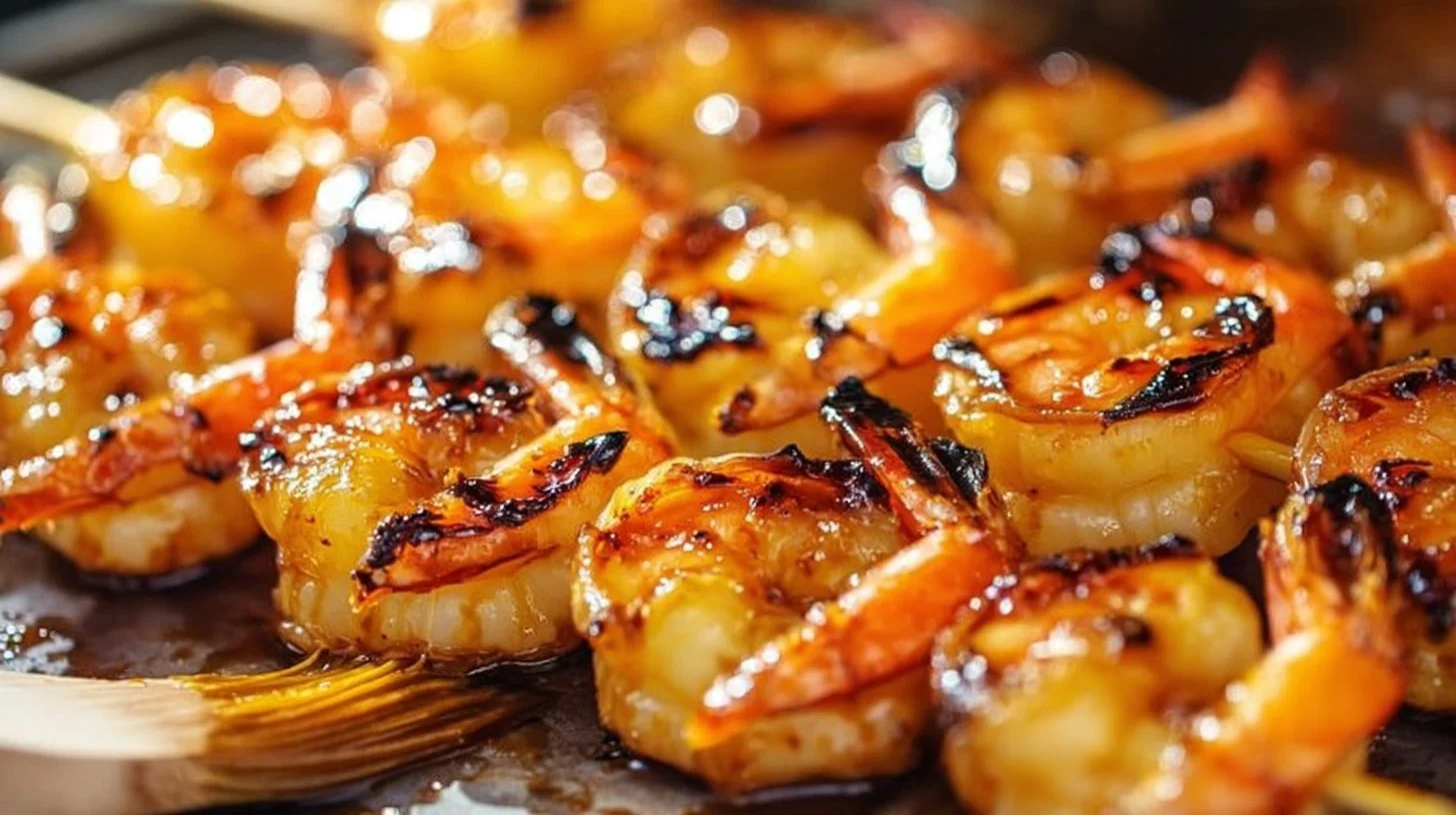 Coconut-Rum Grilled Shrimp on the grill, showcasing a delicious seafood dish