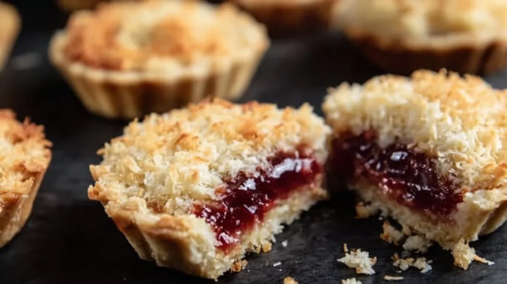Freshly baked coconut tarts with creamy coconut filling and golden crust.