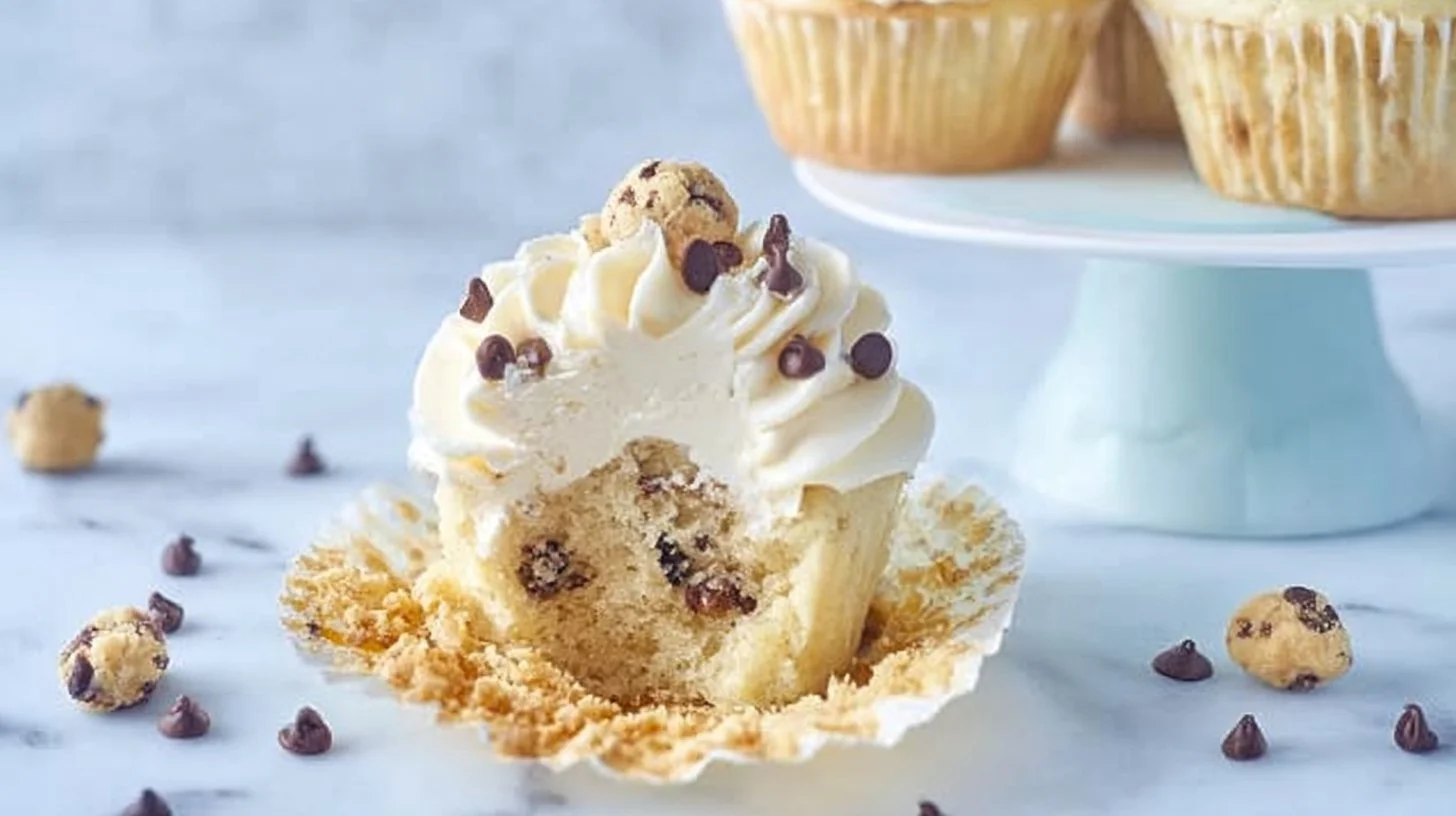 Delicious Cookie Dough Cupcakes with cookie dough filling and frosting