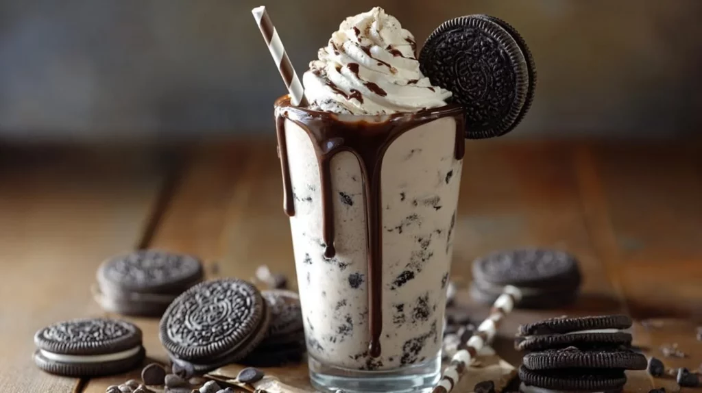Delicious Cookies & Cream Frappuccino topped with whipped cream and cookie crumbles