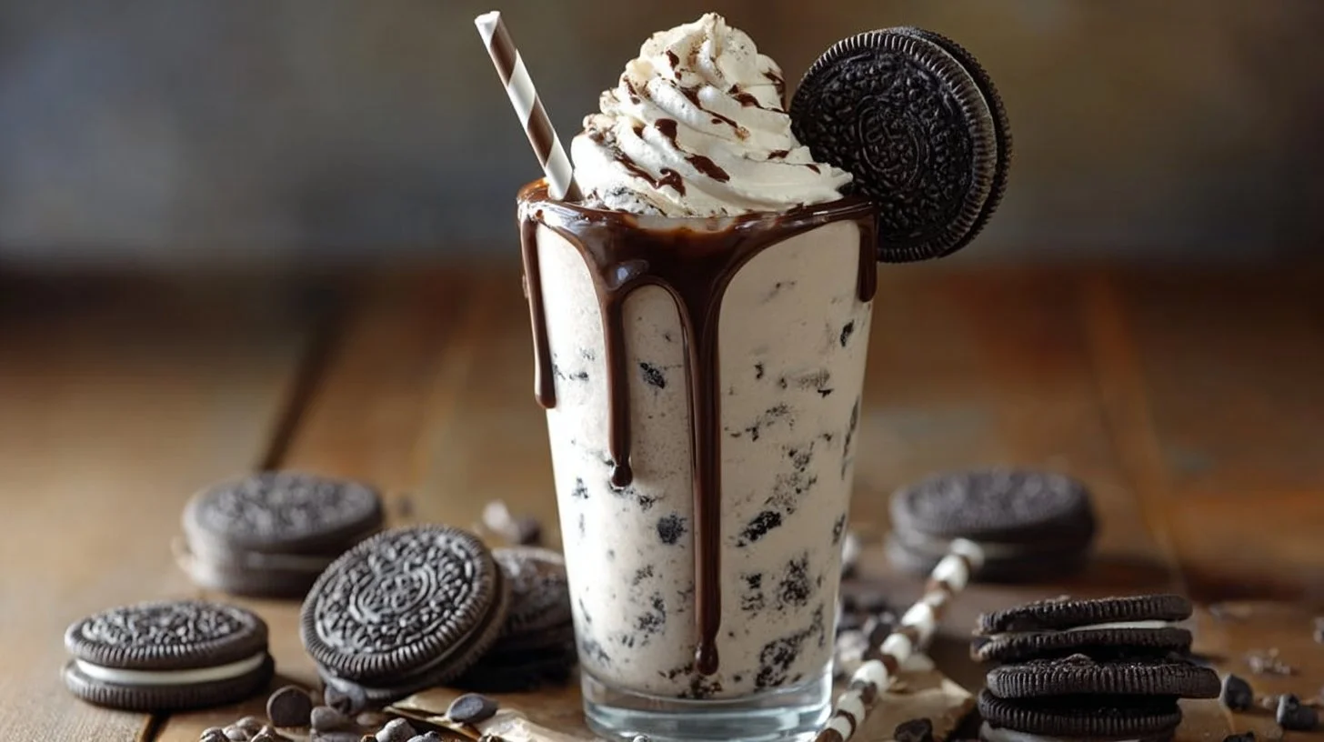 Delicious Cookies & Cream Frappuccino topped with whipped cream and cookie crumbles