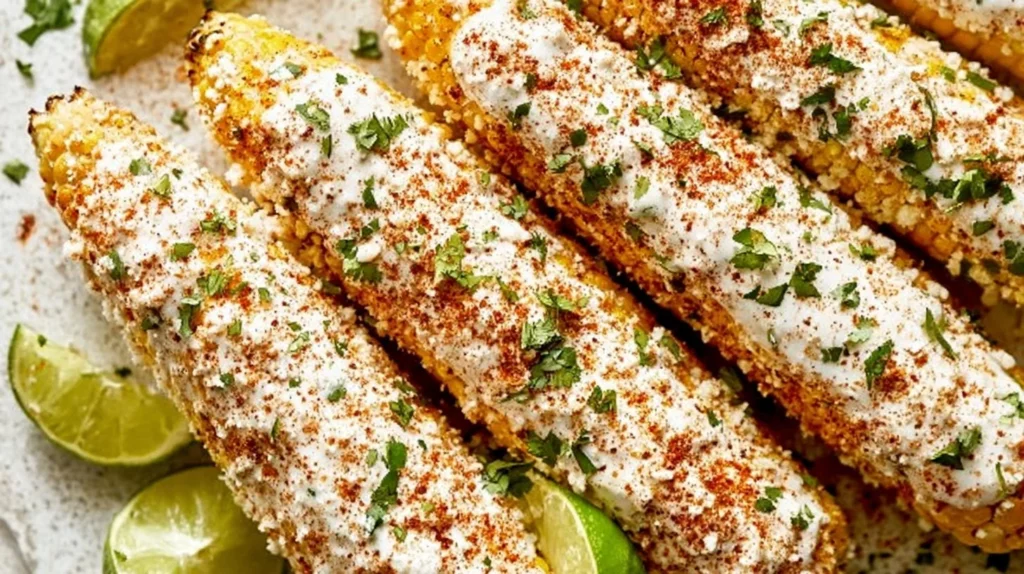 Freshly cooked corn on the cob served with butter and herbs