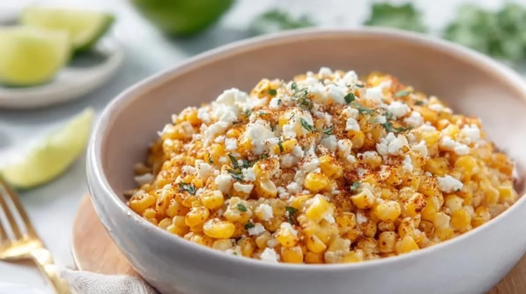 Creamy Mexican street corn casserole topped with cheese and cilantro.