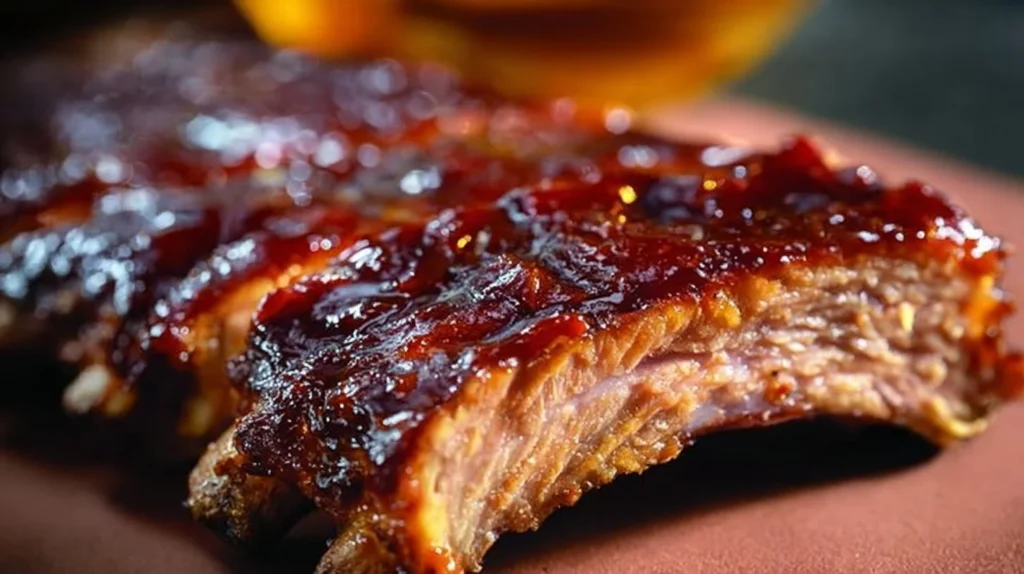 Delicious slow-cooked Crockpot Ribs served with barbecue sauce