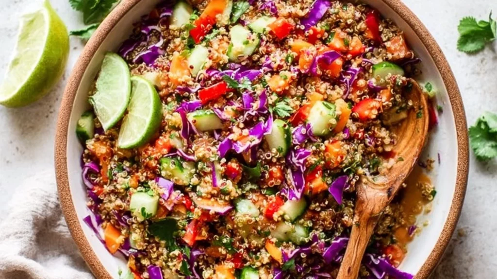 Crunchy Thai Quinoa Salad with colorful vegetables and herbs