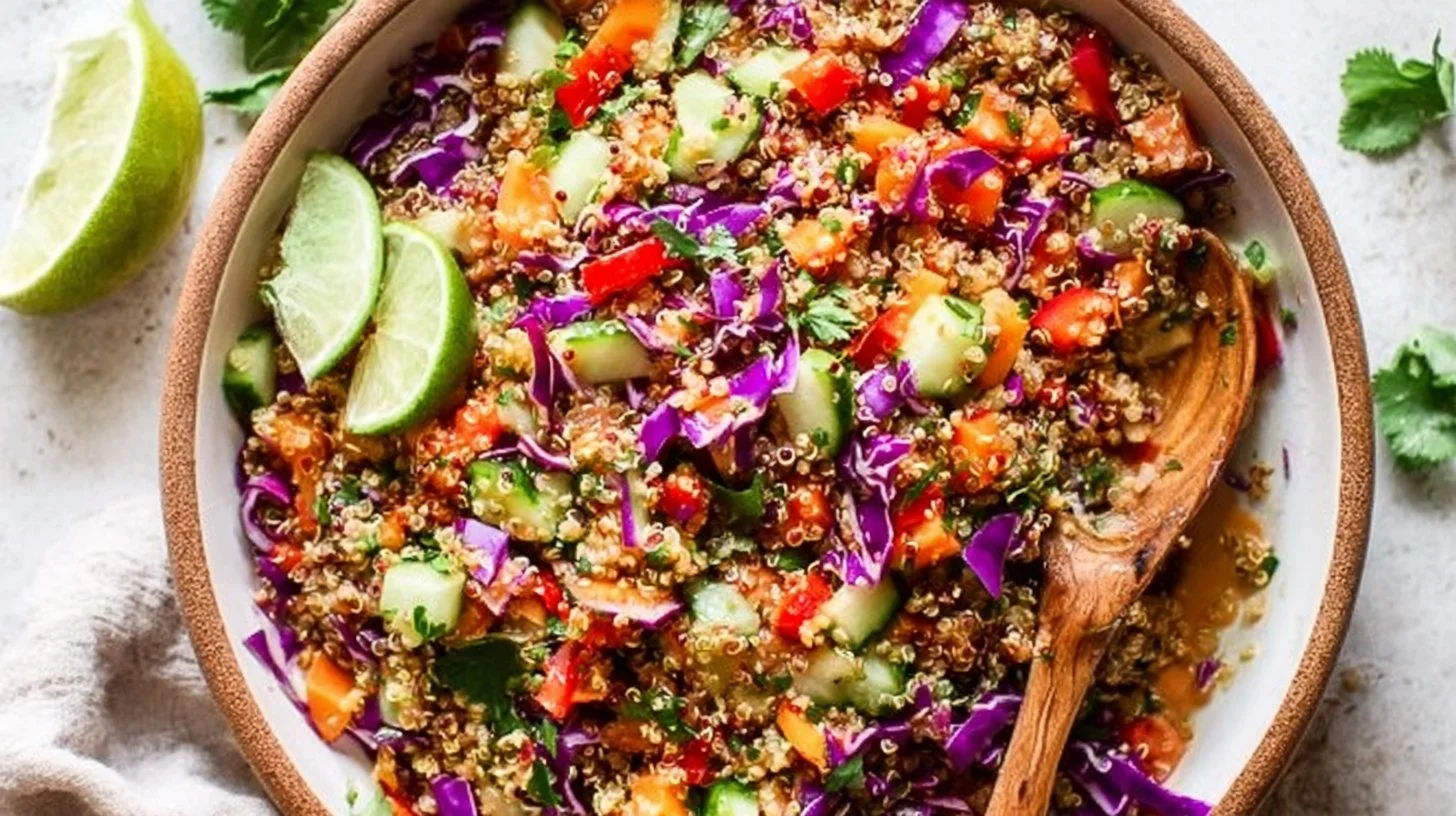 Crunchy Thai Quinoa Salad with colorful vegetables and herbs