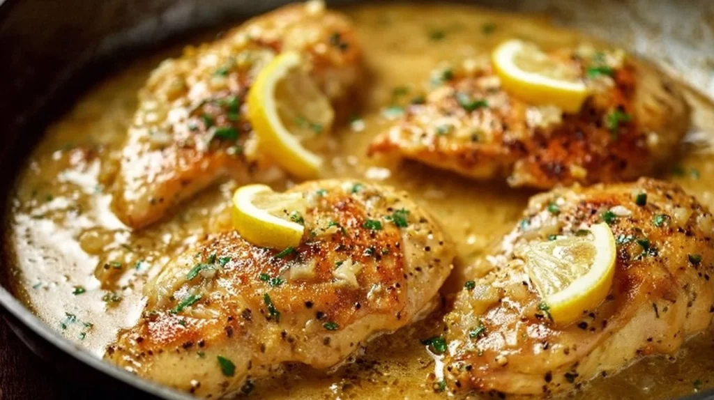 Delicious chicken fillet served with creamy garlic sauce