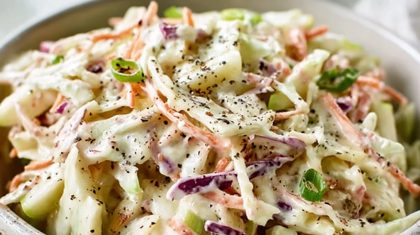 Easy Apple Coleslaw 2 Bowl of easy apple coleslaw with fresh apples and cabbage