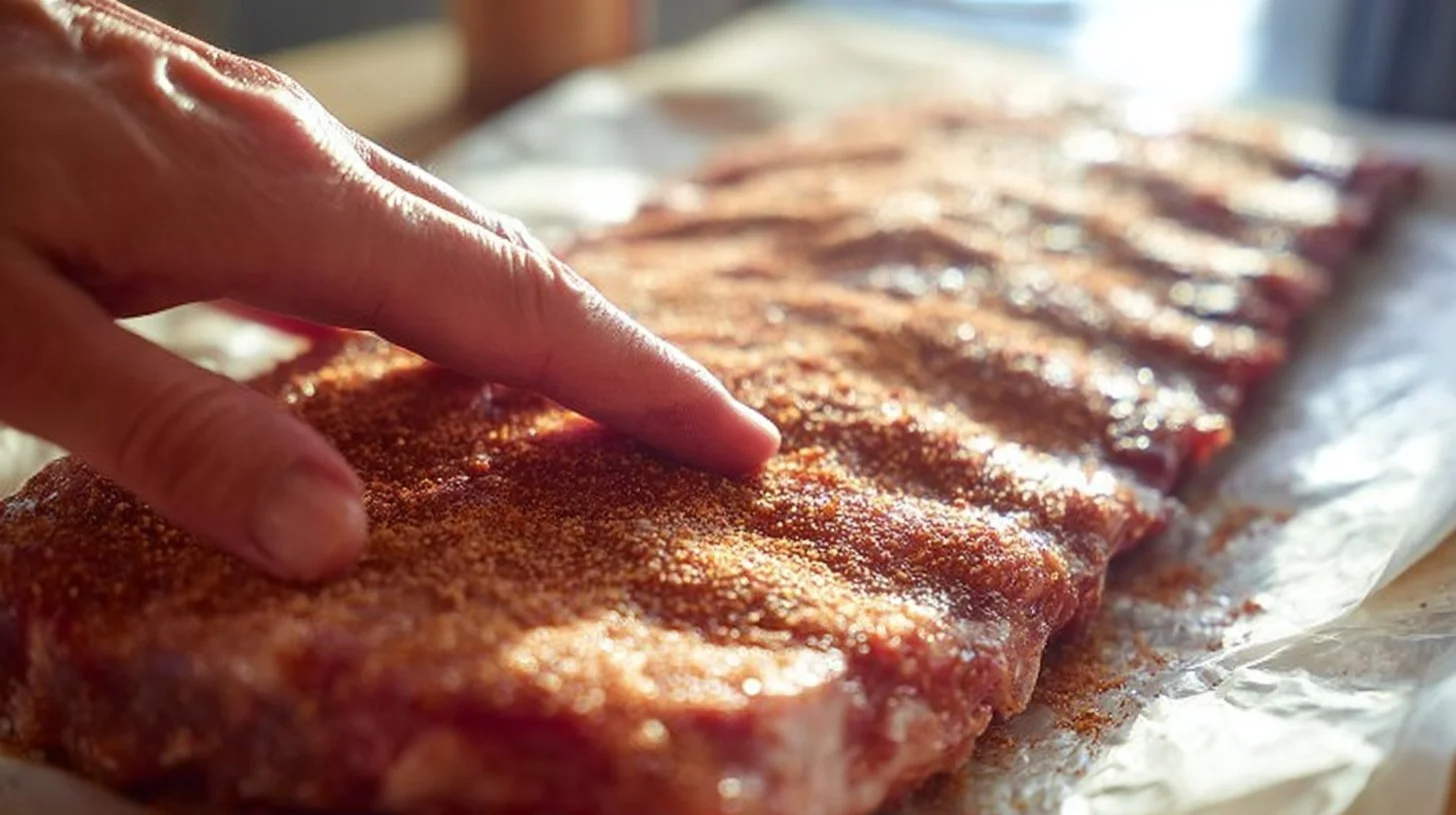 Delicious oven baked ribs coated in barbecue sauce, ready to be served.