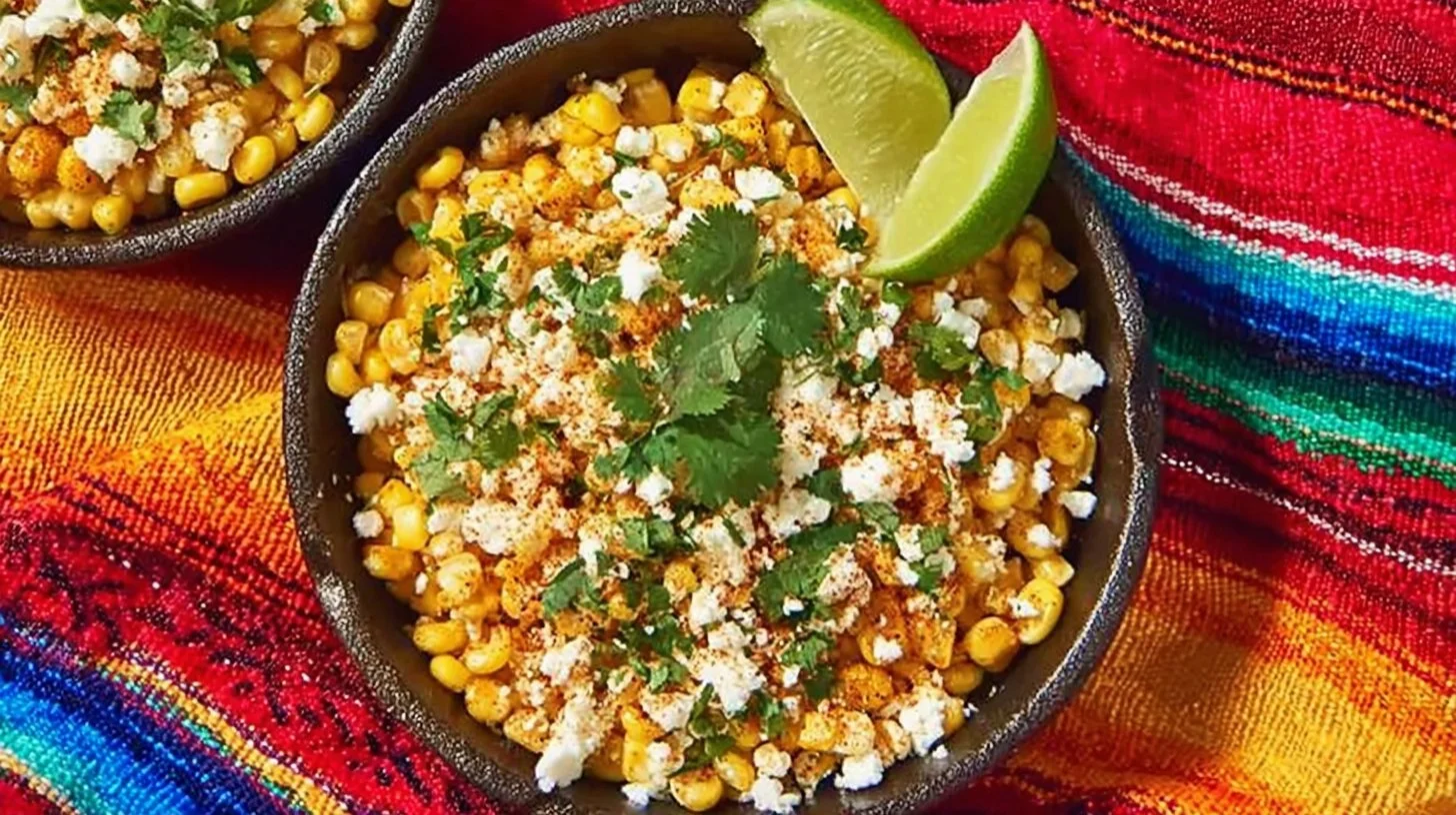 Delicious easy street corn topped with cheese and spices