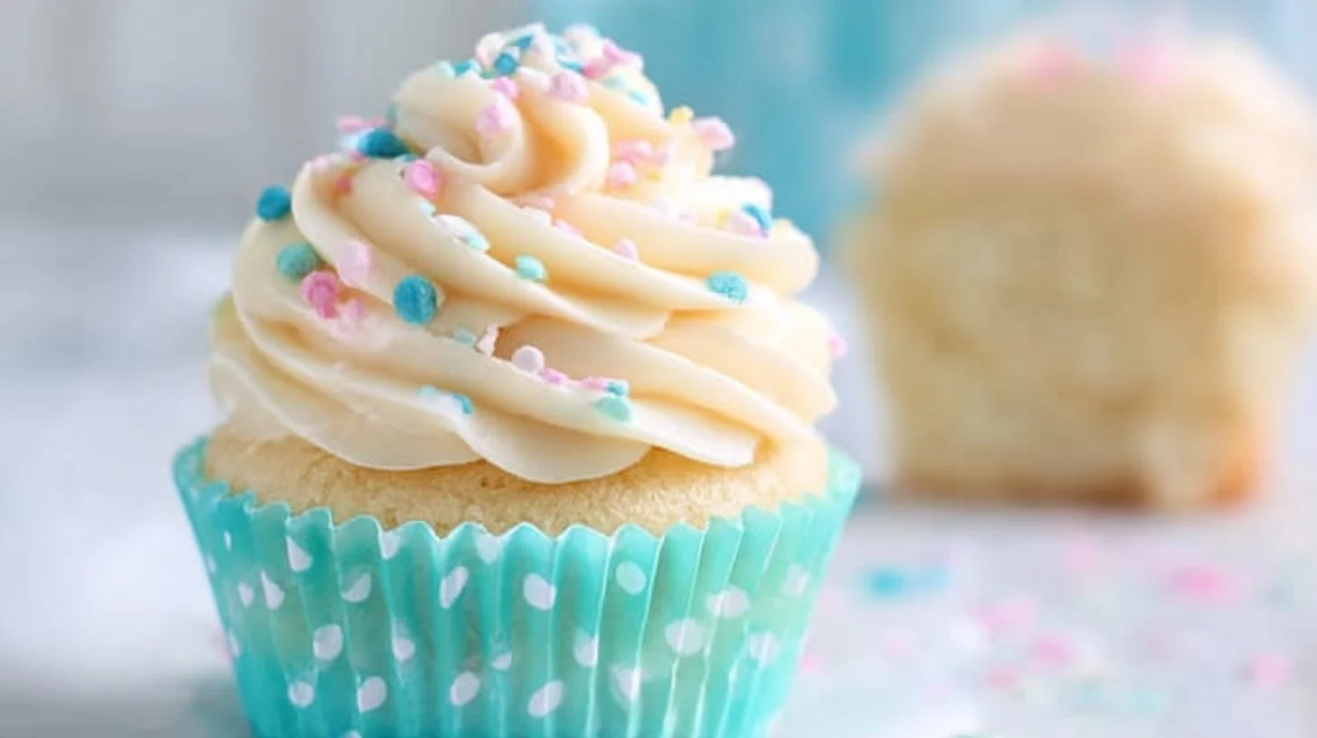 Delicious easy vanilla cupcakes decorated with frosting