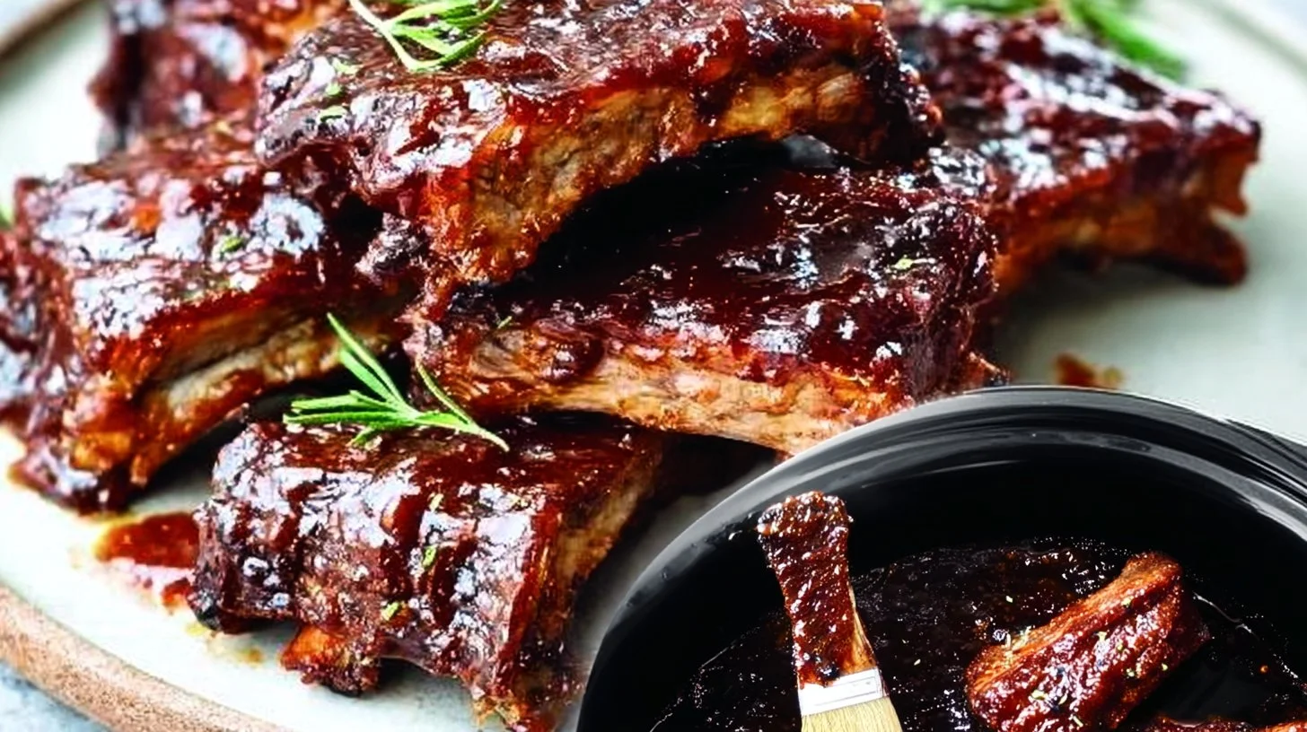 Delicious fall-off-the-bone slow cooker barbecue ribs served with sauce