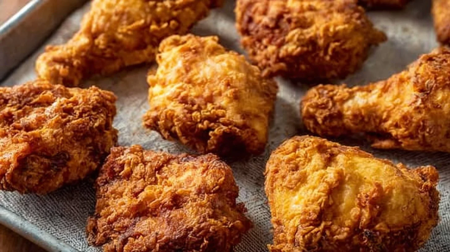 Deliciously crispy fried chicken served with sides