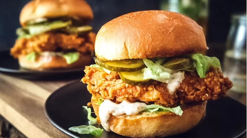 Delicious fried chicken sliders served on a wooden platter
