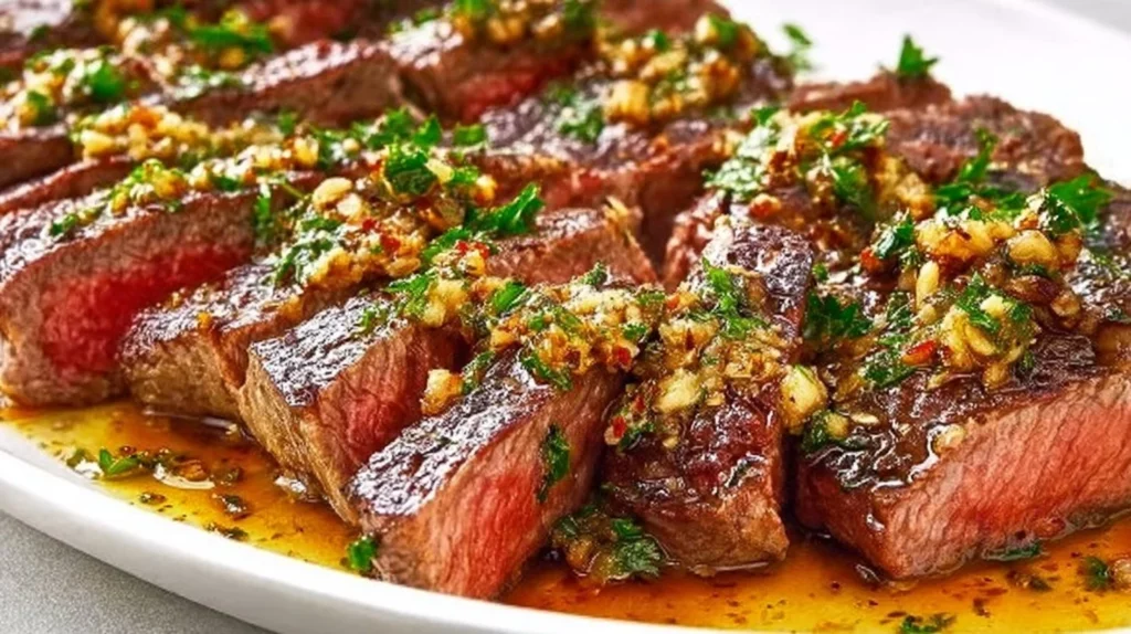 Garlic butter Brazilian steak served with roasted vegetables