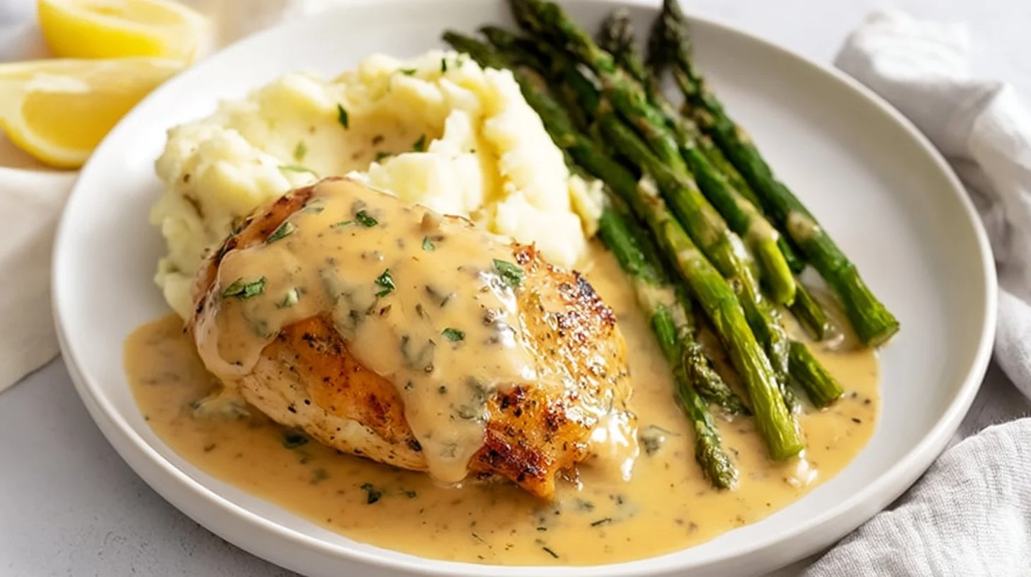 Delicious Garlic Parmesan Chicken dish with herbs and spices.