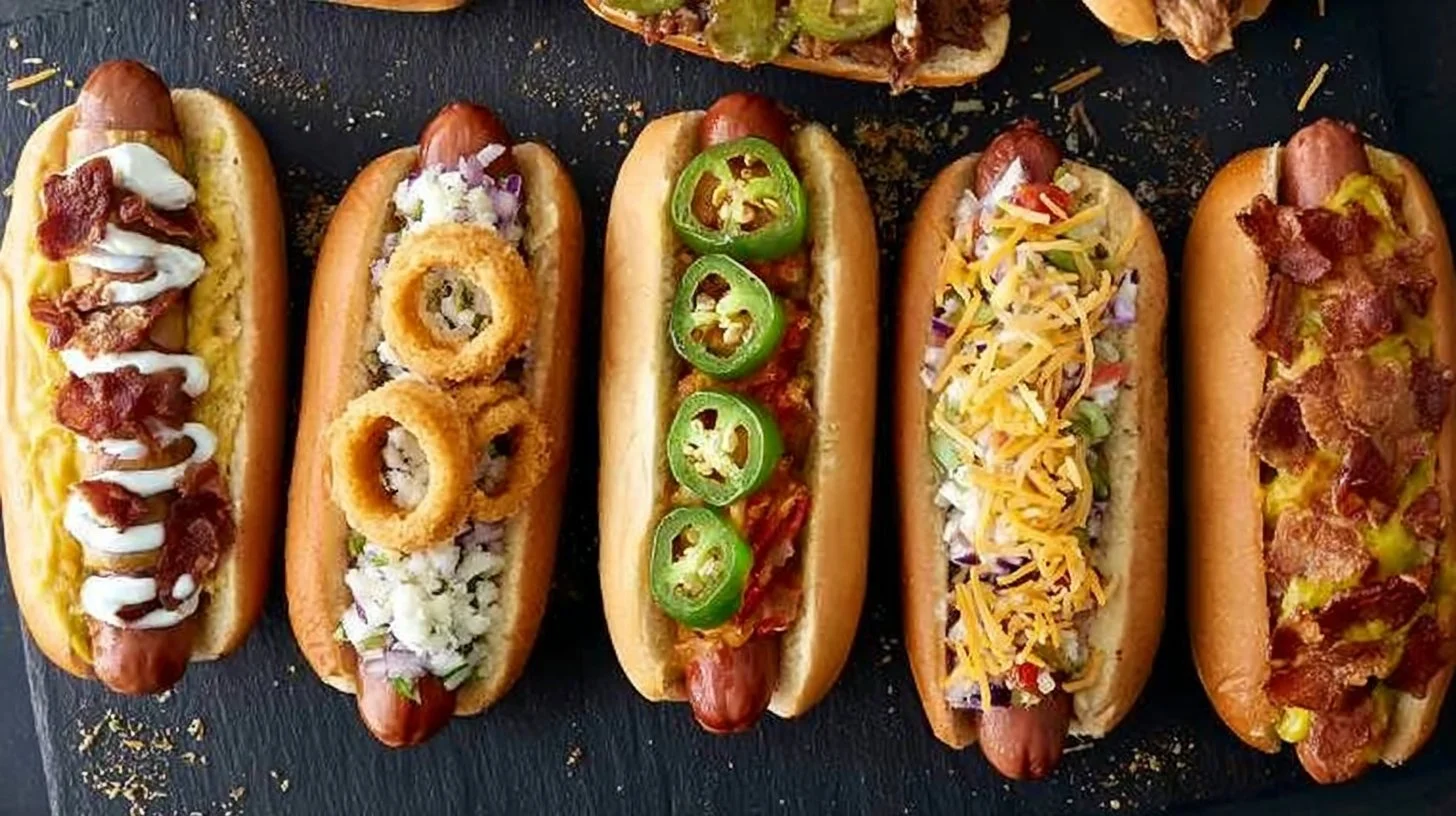 Gourmet hot dogs with unique toppings and fresh ingredients served at a food truck