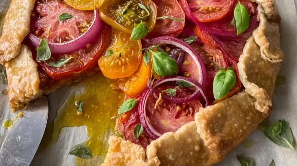 Heirloom tomato galette with fresh herbs and a flaky crust