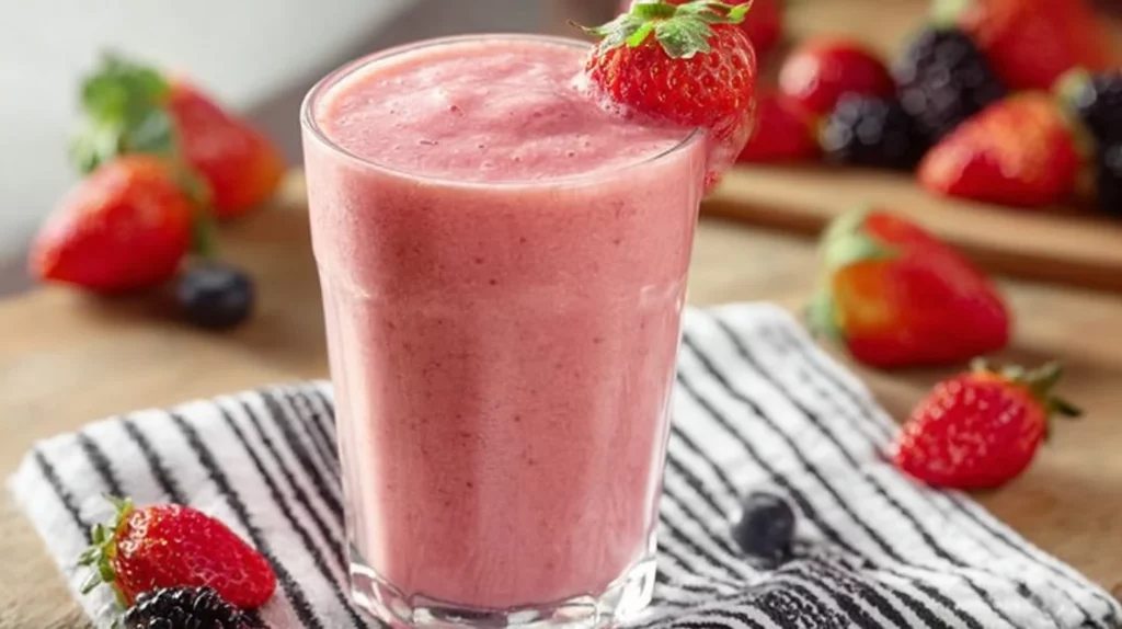 Colorful bowl of homemade fruit smoothies made with fresh fruits and yogurt