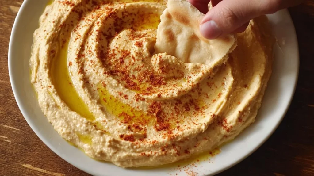 Delicious homemade hummus served with fresh vegetables
