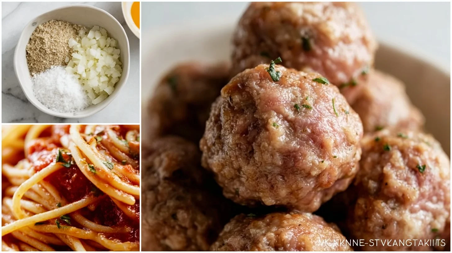 Plate of homemade meatballs in marinara sauce with parsley garnish