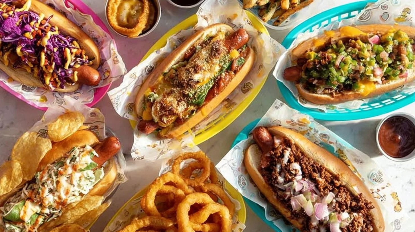 Various hot dog toppings on a table ready for a summer barbecue.
