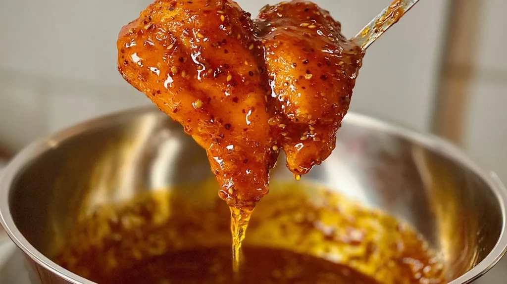 Plate of hot honey lemon pepper wings drizzled with honey and spices