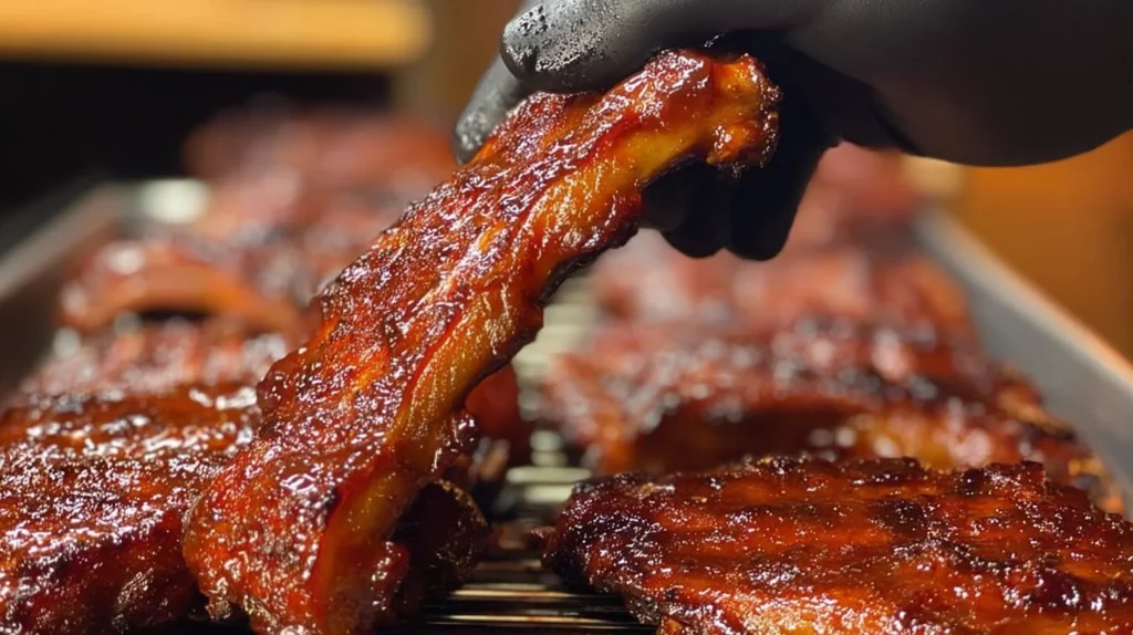 Deliciously cooked baby back ribs in the oven served on a plate