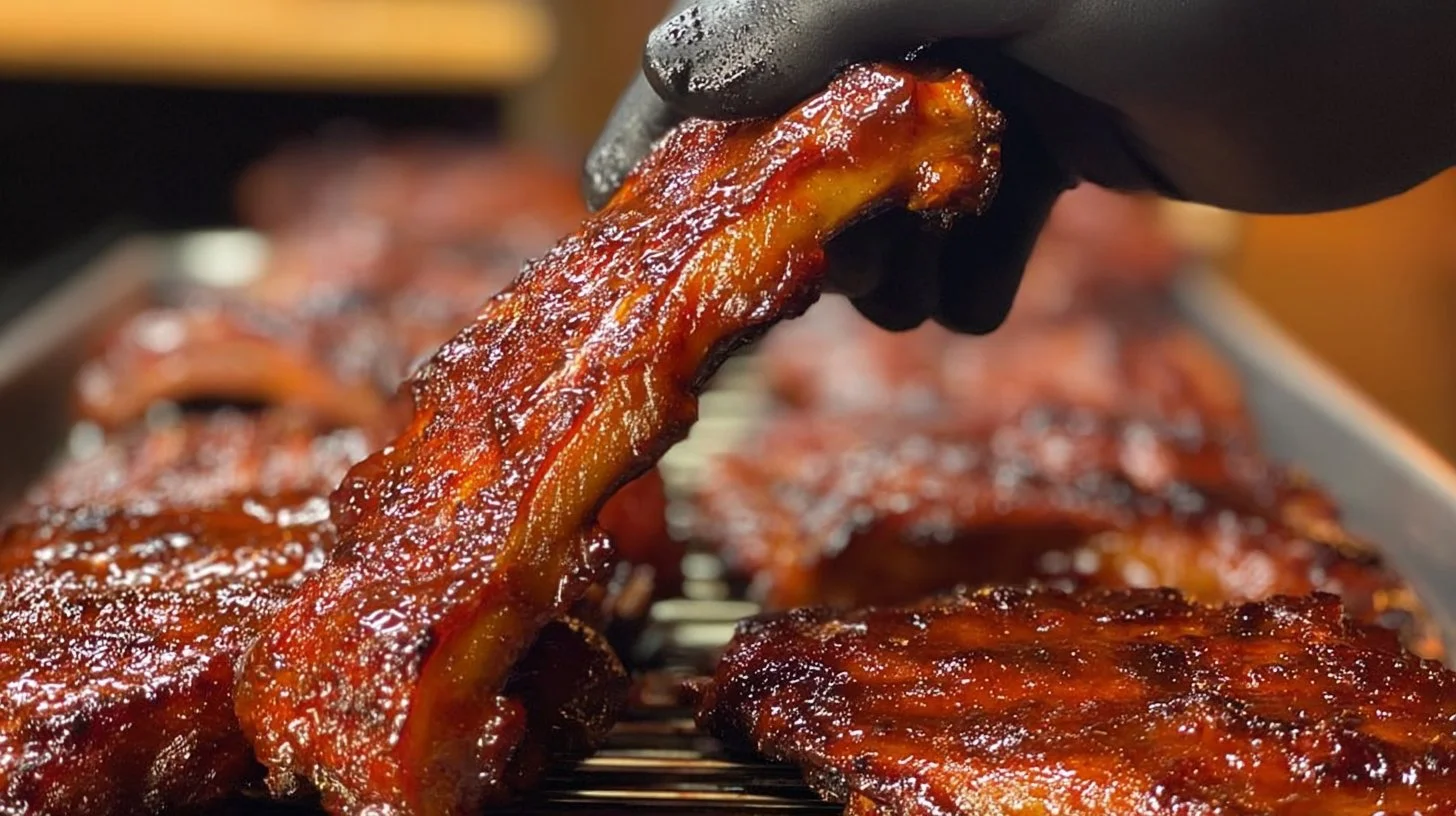 Deliciously cooked baby back ribs in the oven served on a plate