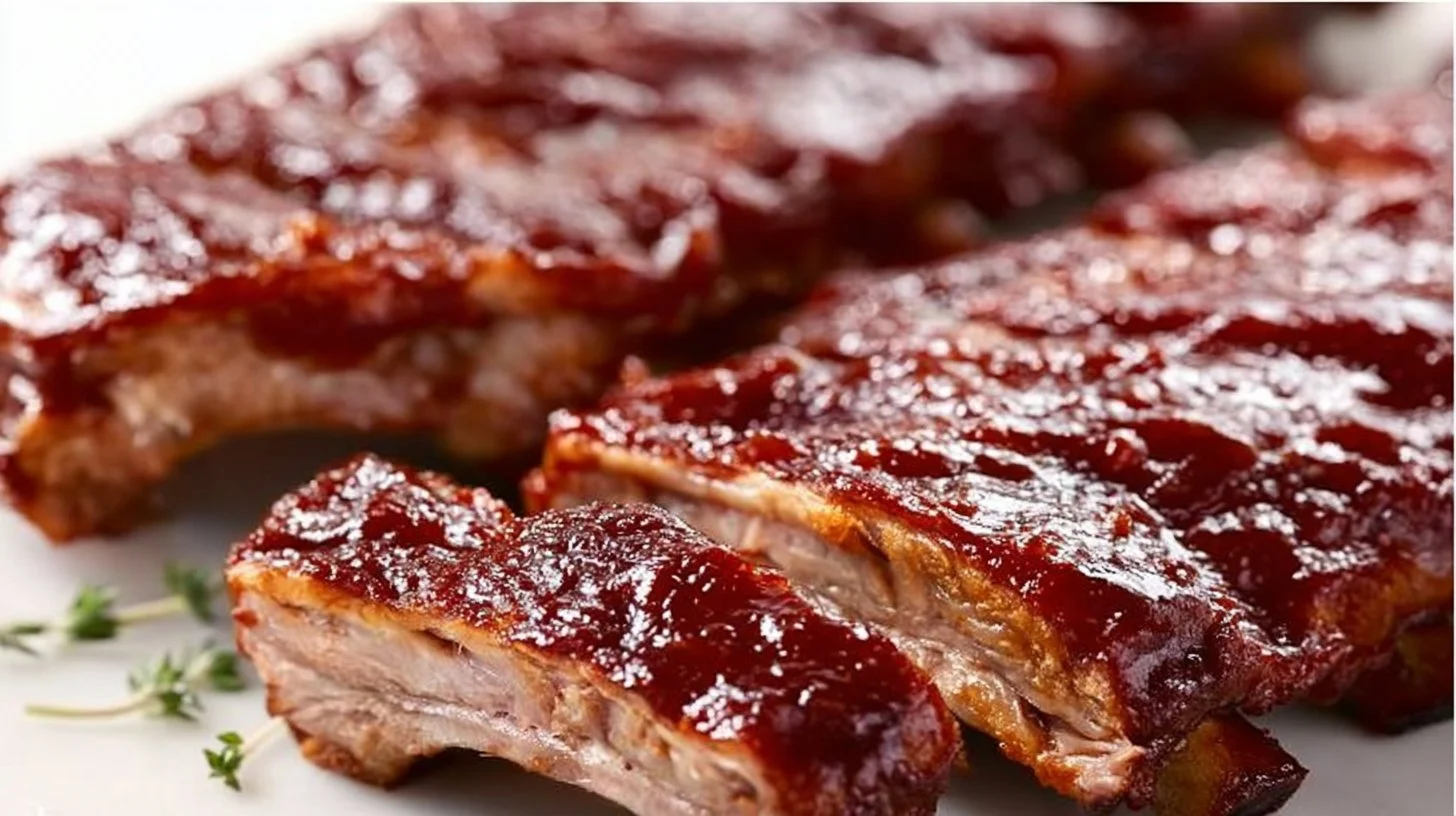 Delicious Instant Pot baby back ribs served on a plate with BBQ sauce