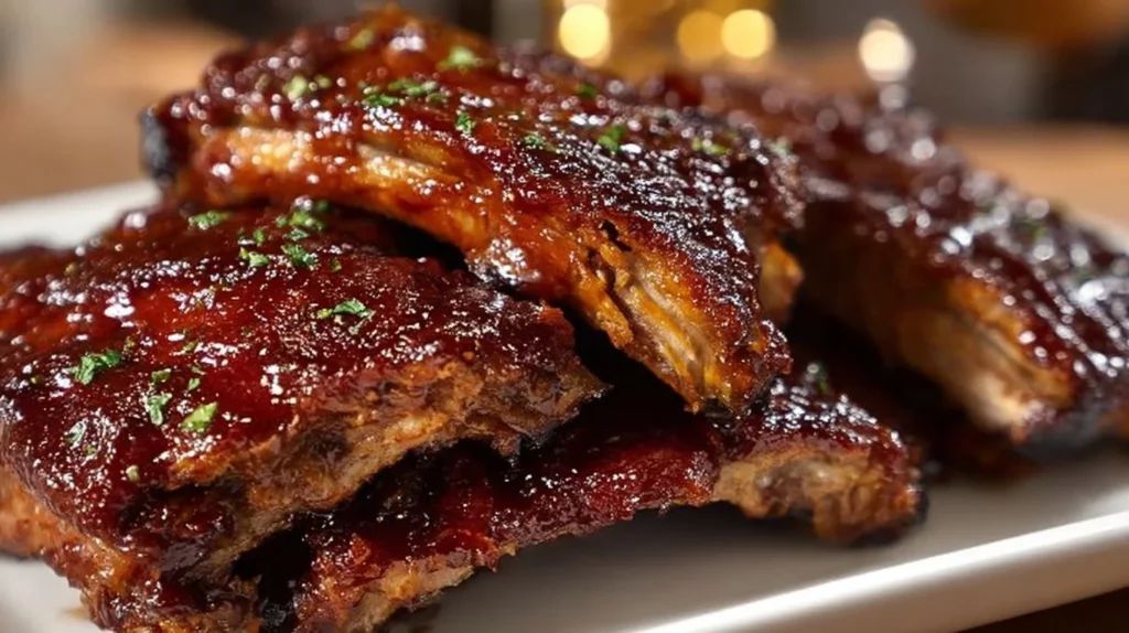 Delicious crockpot barbecue ribs cooked to perfection with rich sauce