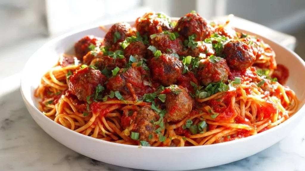 Delicious homemade Italian meatballs served with marinara sauce